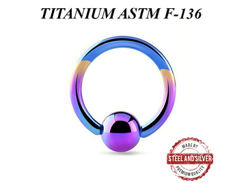 Кольцо из титана Steel and Silver с шариком анодированное
