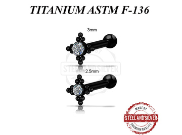 Микроштанга Steel and Silver чёрная с кластером Premium Crystals