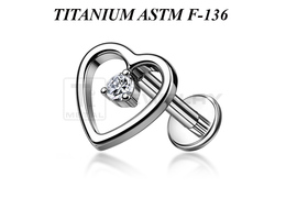 Лабрет из титана Ti Metal сердце с фианитом