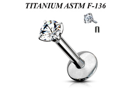 Лабрет из титана с круглым кристаллом в лапках