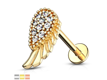 Лабрет крыло в стразах