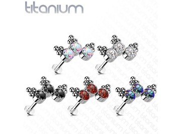 Безрезьбовой лабрет из титана с кластером страз