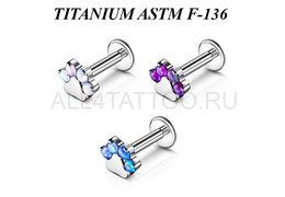 Лабрет из титана Ti Metal лапка с опалами